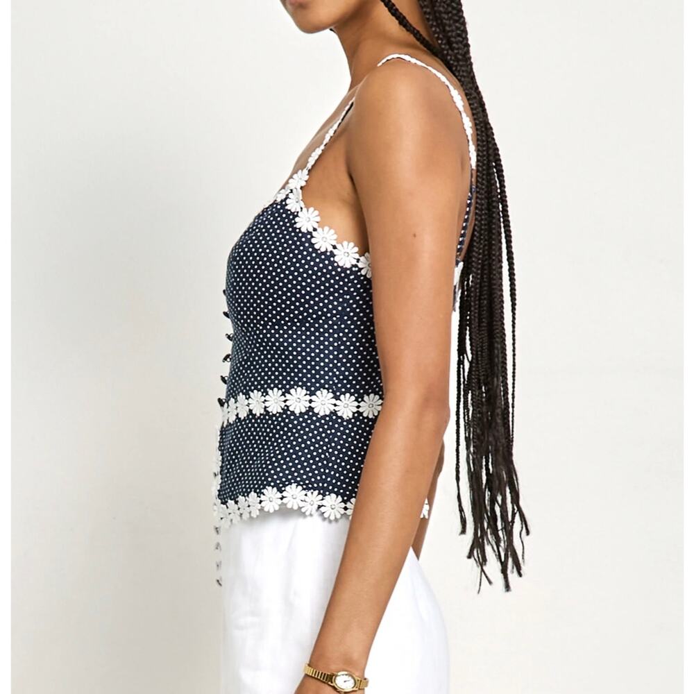 New Kourt blue & white Kassandra polka dot daisy blouse size 8 $147 - Picture 3 of 7